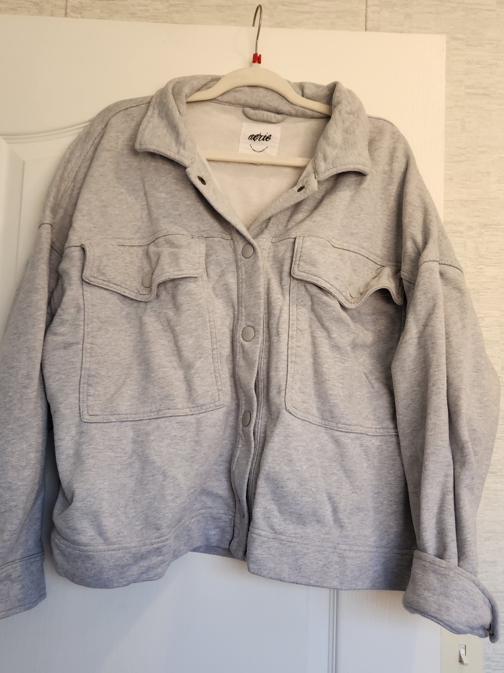 Aerie Light Gray Button-Up Shacket XXL Euc